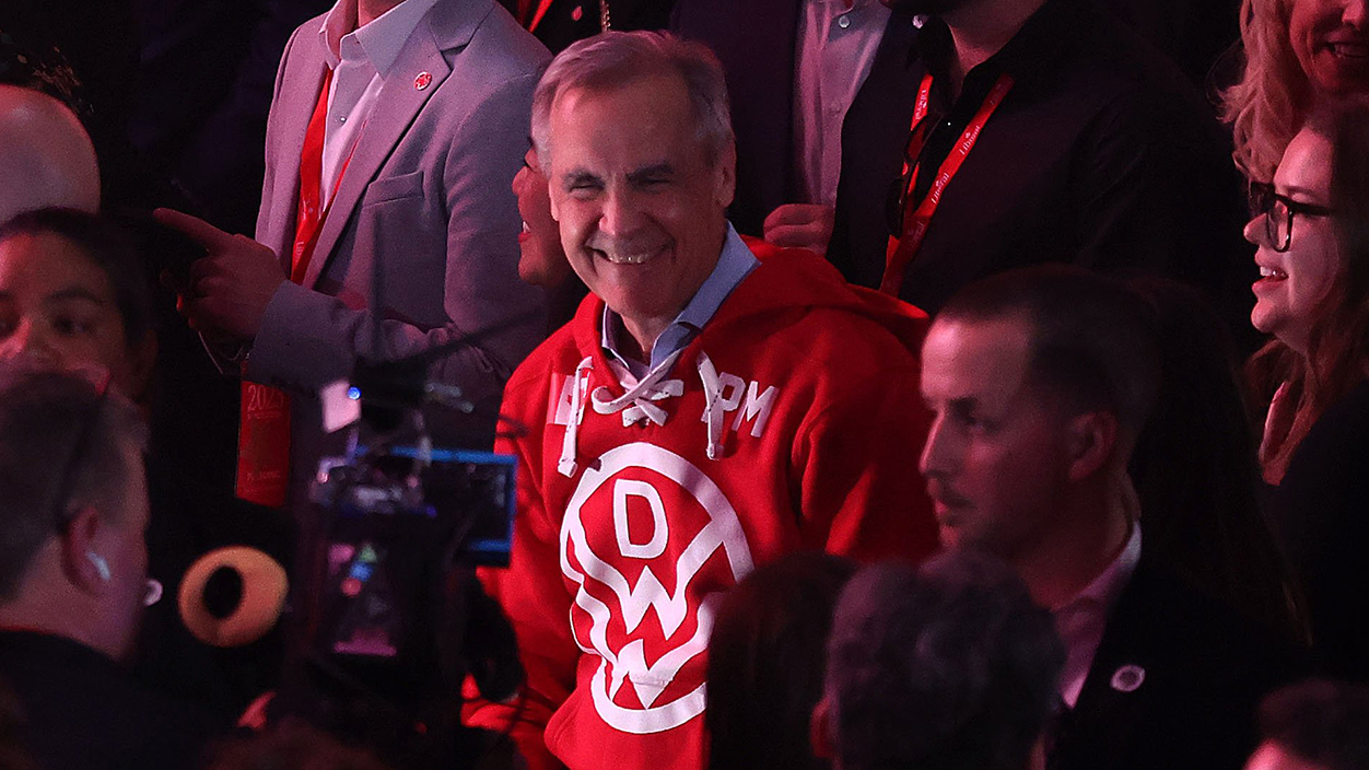 OTTAWA, ON- APRIL 29  -  Canadian Prime Minister Mark Carney celebrates his win in the Canadian Federal Election dancing and singing along to the band Down With Webster  at TD Place Arena in Ottawa.  (Photo by Steve Russell/Toronto Star via Getty Images)
