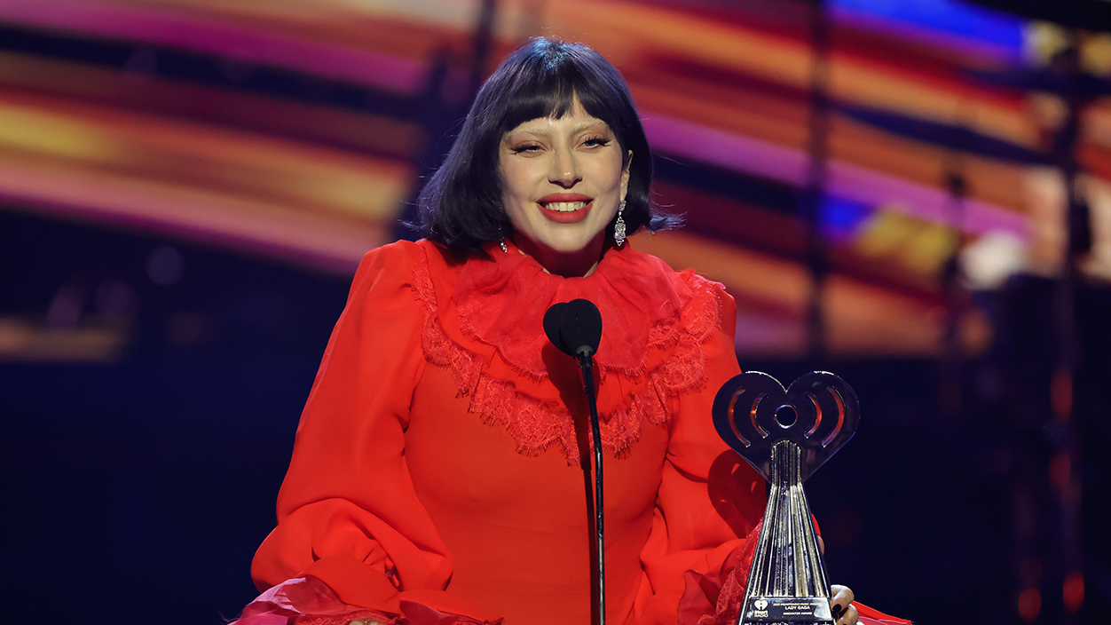 LOS ANGELES, CALIFORNIA - MARCH 17: (FOR EDITORIAL USE ONLY) Lady Gaga accepts the Innovator Award onstage at the 2025 iHeartRadio Music Awards at Dolby Theatre in Los Angeles, California on March 17, 2025. Broadcasted live on FOX. (Photo by Kevin Winter/Getty Images for iHeartRadio)
